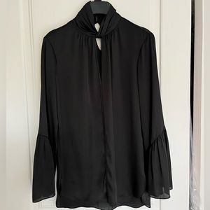 Elie Tahari black blouse with belle sleeve, cut out high neck size XS